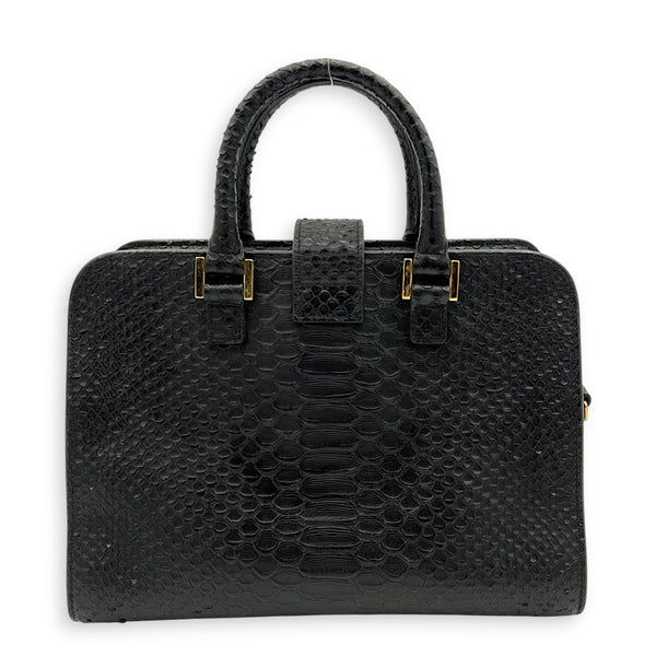 Cabas Top Handle Bag Mini Black in Python Leather, Gold hardware