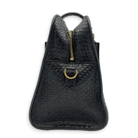 Cabas Top Handle Bag Mini Black in Python Leather, Gold hardware