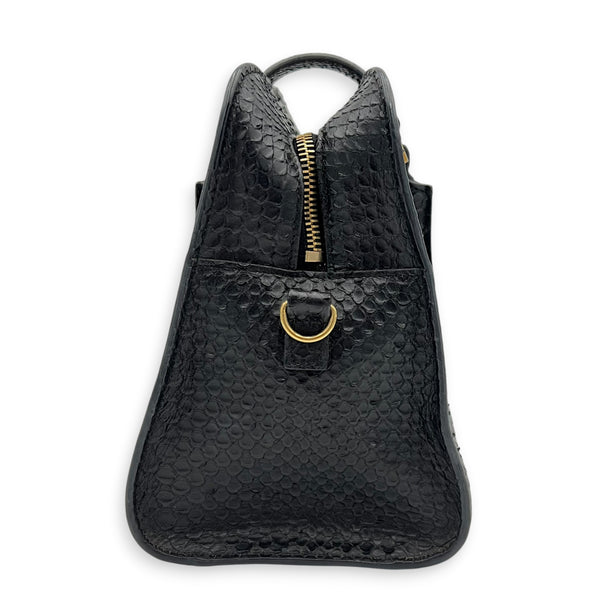 Cabas Top Handle Bag Mini Black in Python Leather, Gold hardware