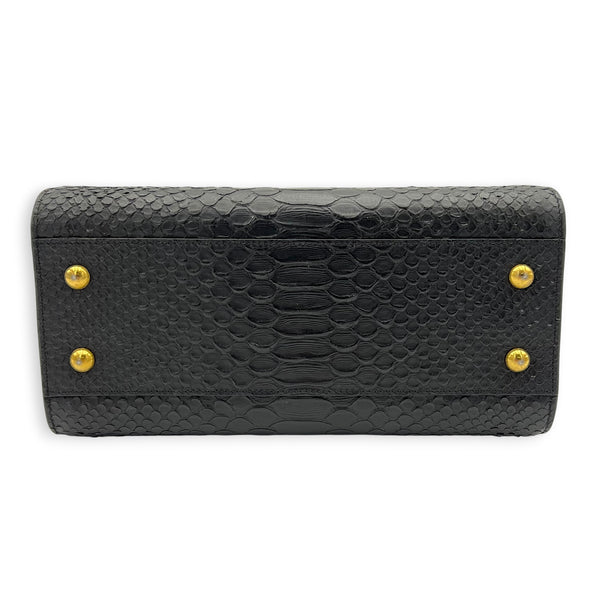 Cabas Top Handle Bag Mini Black in Python Leather, Gold hardware