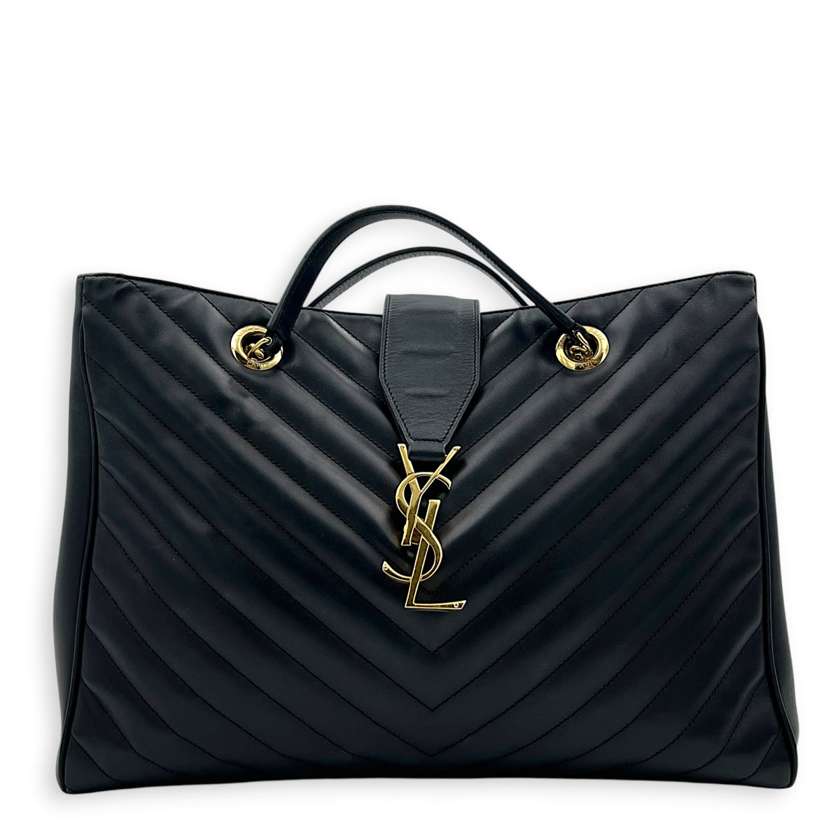 Shopping Black Tote Bag in Calfskin, Gold hardware