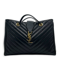 Shopping Black Tote Bag in Calfskin, Gold hardware