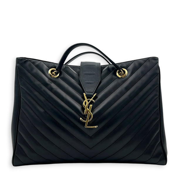 Shopping Black Tote Bag in Calfskin, Gold hardware