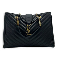 Shopping Black Tote Bag in Calfskin, Gold hardware