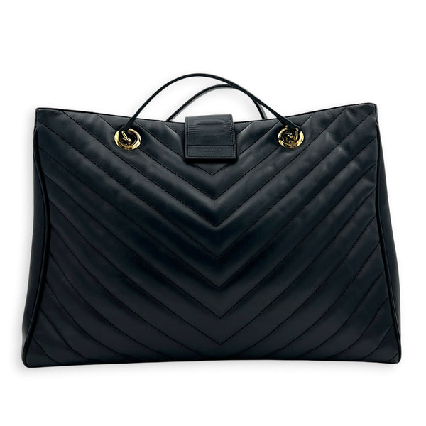Shopping Black Tote Bag in Calfskin, Gold hardware