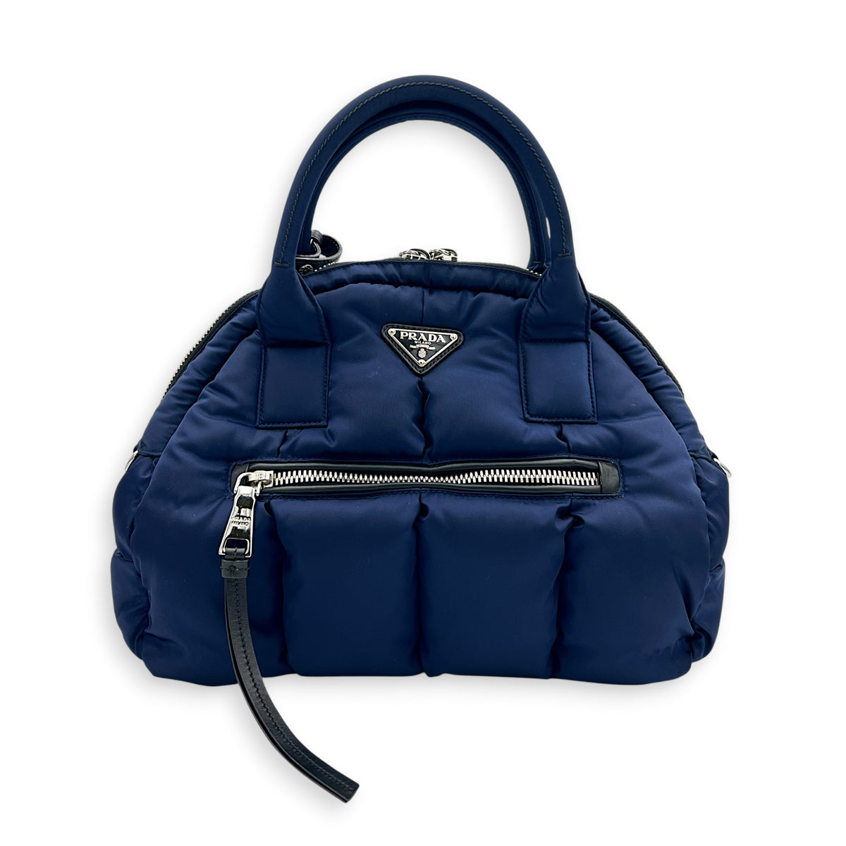 Re-Nylon Top Handle Bag Bluette in Re-Nylon, Silver hardware