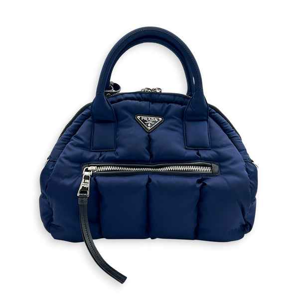 Re-Nylon Top Handle Bag Bluette in Re-Nylon, Silver hardware
