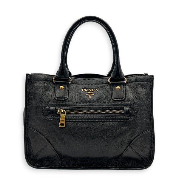 Prada tote Top Handle Bag Nero in Calfskin, Gold hardware