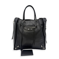 Papier Top Handle Bag Noir in Lambskin, Silver hardware