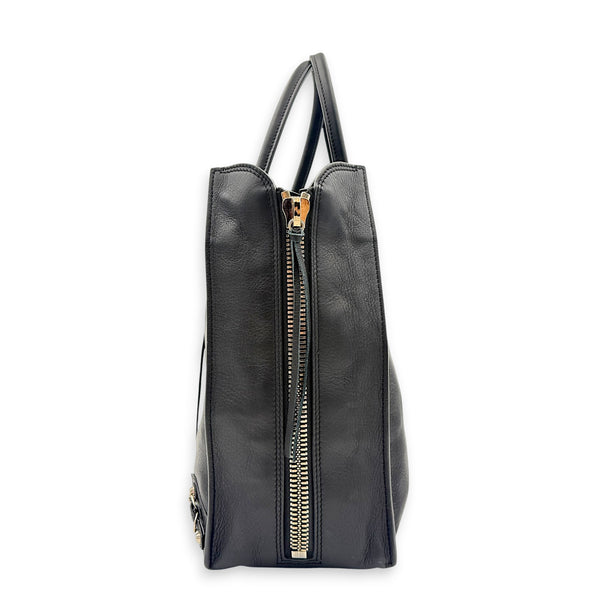 Papier Top Handle Bag Noir in Lambskin, Silver hardware