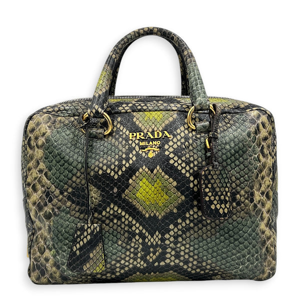 Bauletto Natural Snake Print Cervo Lux Top Handle Bag in Calfskin, Gold hardware