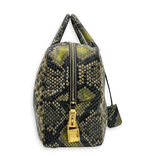 Bauletto Natural Snake Print Cervo Lux Top Handle Bag in Calfskin, Gold hardware