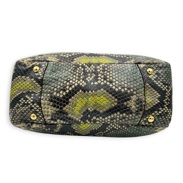 Bauletto Natural Snake Print Cervo Lux Top Handle Bag in Calfskin, Gold hardware