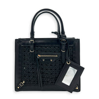 Papier Woven Black Top Handle Bag in Calfskin, Gold hardware
