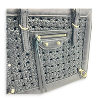 Papier Woven Black Top Handle Bag in Calfskin, Gold hardware