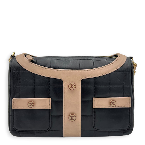 Mademoiselle Jacket Black Shoulder Bag in Calfskin, Gold hardware