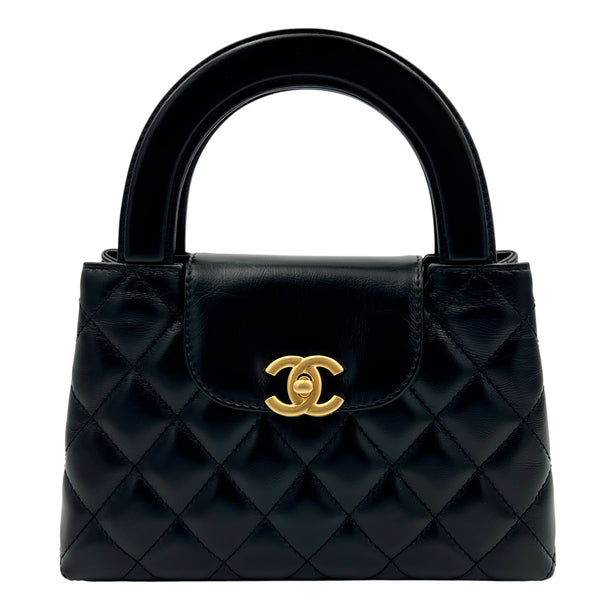 Kelly Mini Black Top Handle Bag in Calfskin, Gold hardware