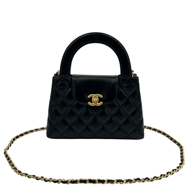 Kelly Mini Black Top Handle Bag in Calfskin, Gold hardware