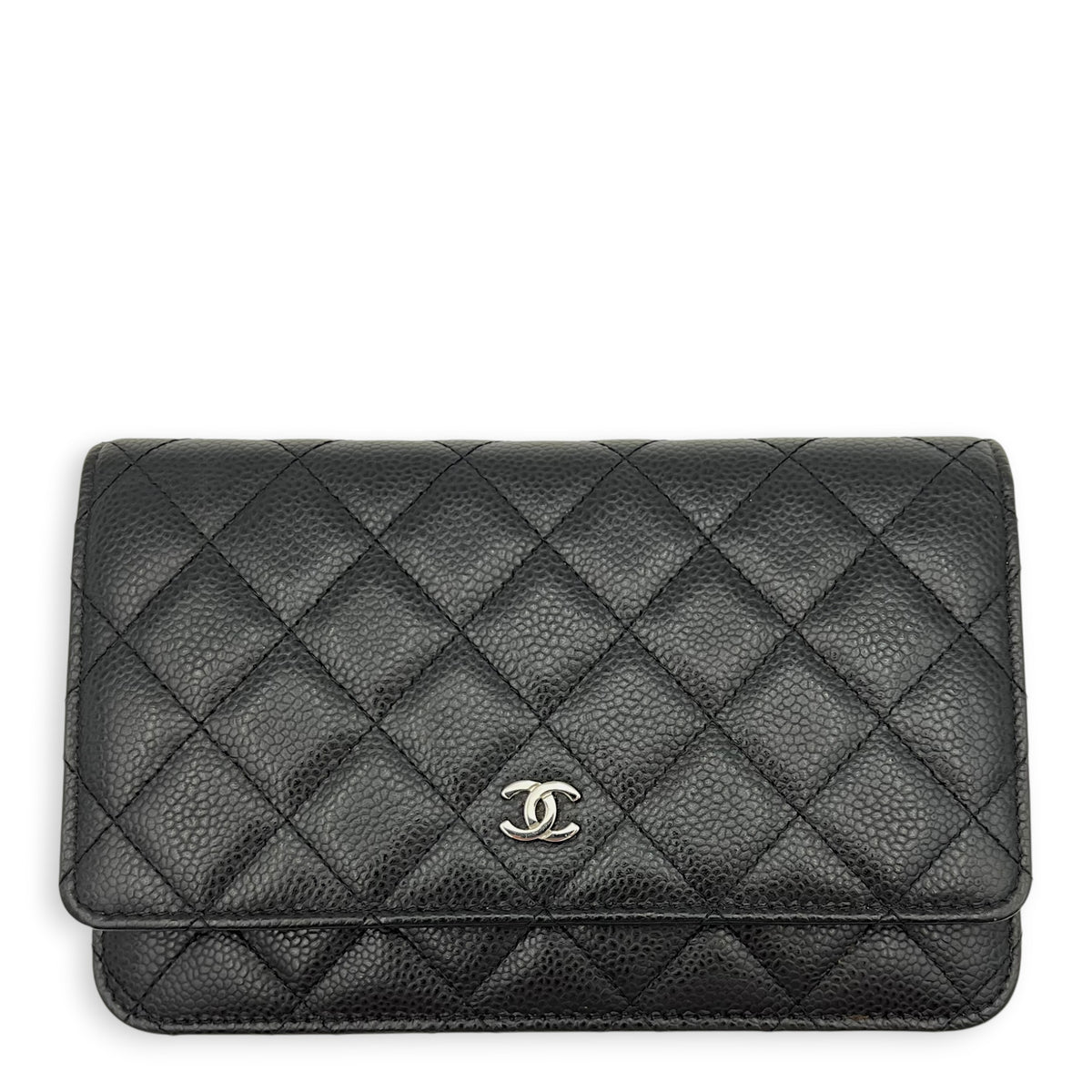 CC Black Wallet On Chain in Caviar Leather, Silver hardware