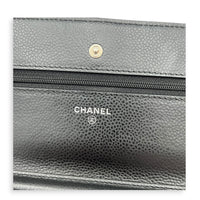 CC Black Wallet On Chain in Caviar Leather, Silver hardware