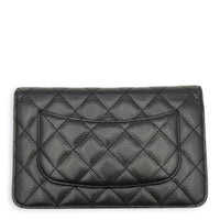 CC Black Wallet On Chain in Caviar Leather, Silver hardware
