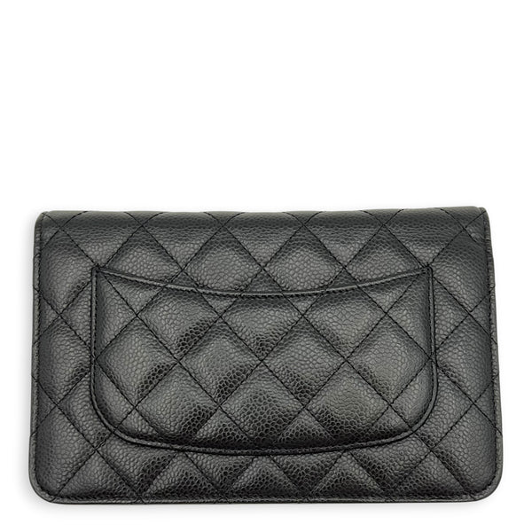 CC Black Wallet On Chain in Caviar Leather, Silver hardware