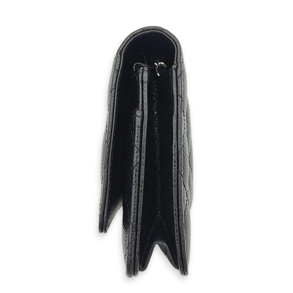 CC Black Wallet On Chain in Caviar Leather, Silver hardware