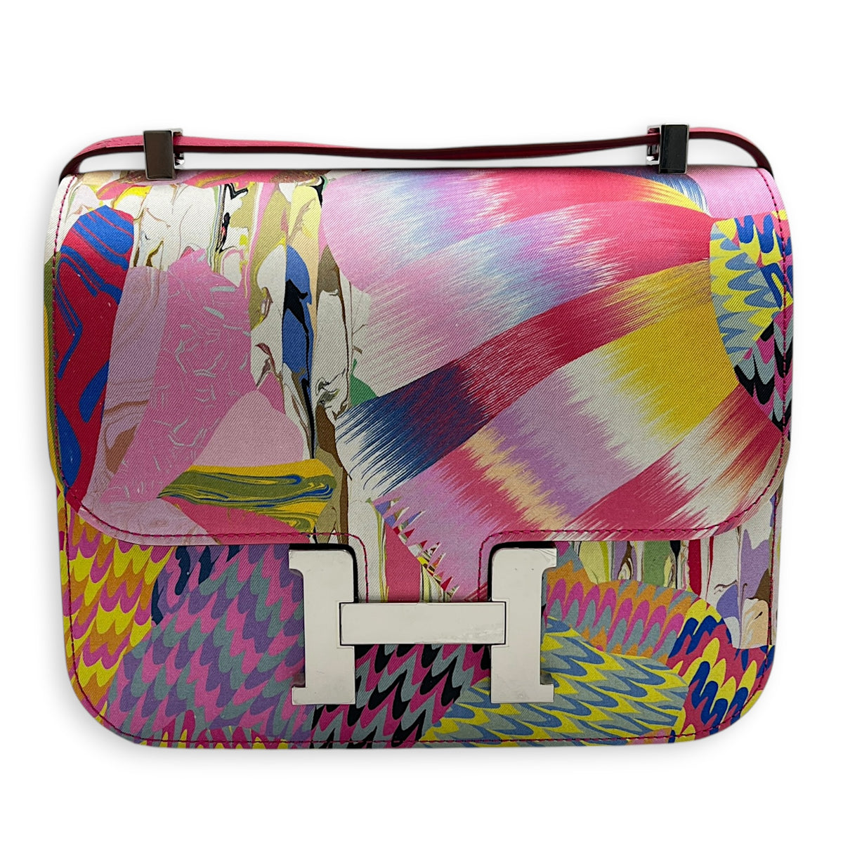 Constance 24 Rose Mexico Swift and Marble Silk Shoulder Bag in Marble Silk, Palladium hardware