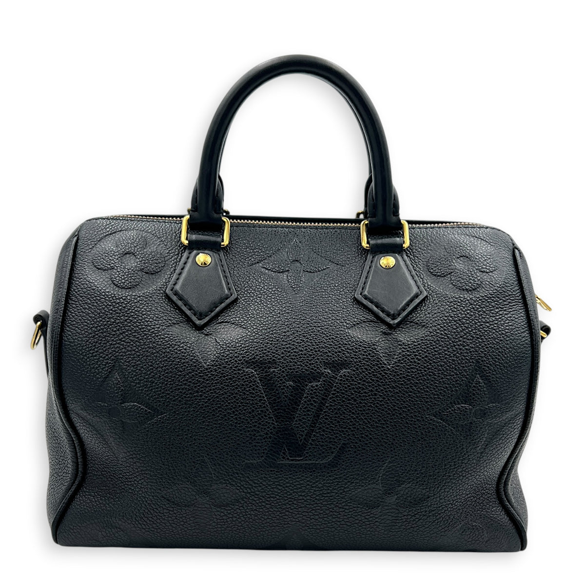 Speedy Bandouliere Top Handle Bag 25 Black in Empreinte Leather, Gold hardware
