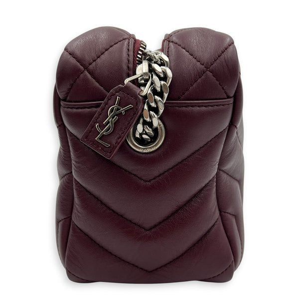 Loulou Red Camera Bag in Calfskin, Silver hardware