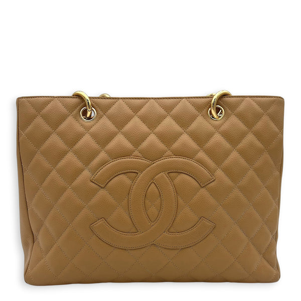 GST Tote Bag Beige in Caviar Leather, Gold hardware