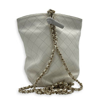 Drawstring Bucket Backpack White in Calfskin, Gold hardware