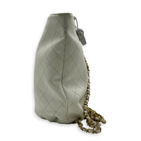 Drawstring Bucket Backpack White in Calfskin, Gold hardware