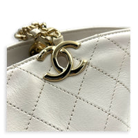 Drawstring Bucket Backpack White in Calfskin, Gold hardware