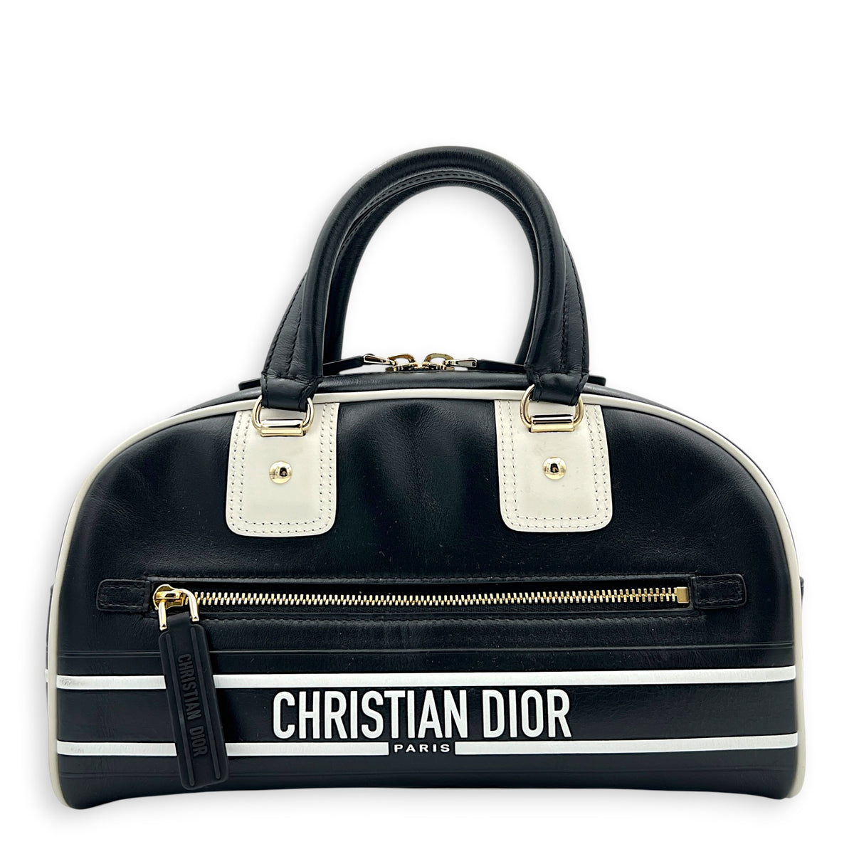 Lady D-Vibe Bowling Top Handle Bag Black in Calfskin, Silver hardware