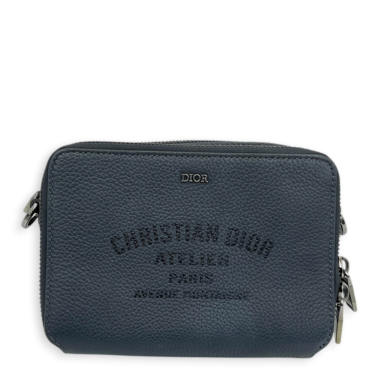 Double Zipped Shoulder Bag Grey in Calfskin, Gunmetal hardware