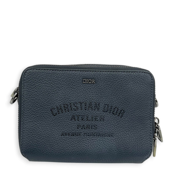 Double Zipped Shoulder Bag Grey in Calfskin, Gunmetal hardware