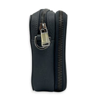 Double Zipped Shoulder Bag Grey in Calfskin, Gunmetal hardware