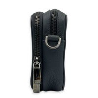 Double Zipped Shoulder Bag Grey in Calfskin, Gunmetal hardware