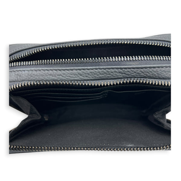 Double Zipped Shoulder Bag Grey in Calfskin, Gunmetal hardware