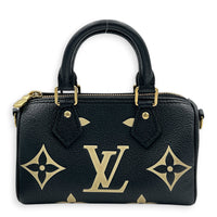 Speedy Bandouliere Top Handle Bag Nano  Bicolor Black/Beige in Monogram Empreinte Leather, Gold hardware