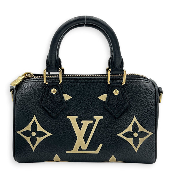 Speedy Bandouliere Top Handle Bag Nano  Bicolor Black/Beige in Monogram Empreinte Leather, Gold hardware