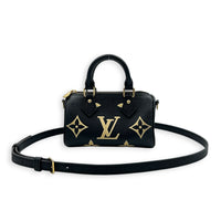 Speedy Bandouliere Top Handle Bag Nano  Bicolor Black/Beige in Monogram Empreinte Leather, Gold hardware