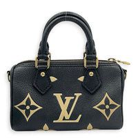 Speedy Bandouliere Top Handle Bag Nano  Bicolor Black/Beige in Monogram Empreinte Leather, Gold hardware