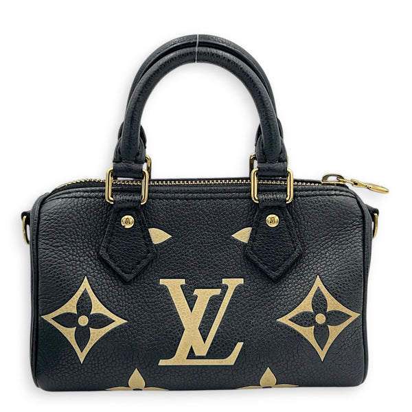 Speedy Bandouliere Top Handle Bag Nano  Bicolor Black/Beige in Monogram Empreinte Leather, Gold hardware