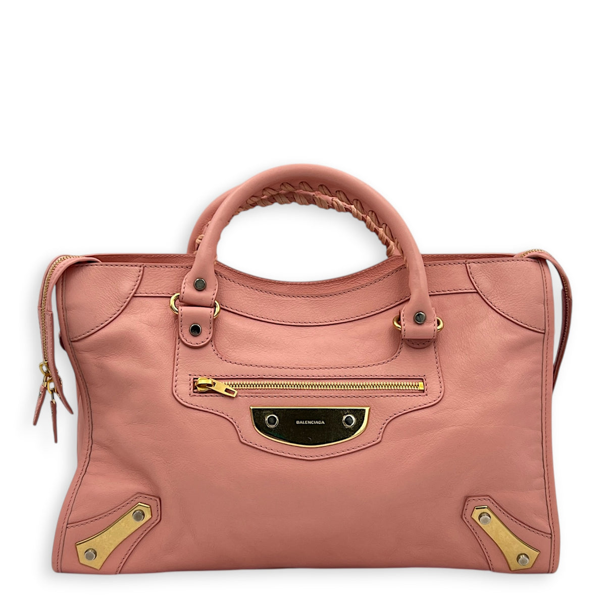 City Shoulder Bag Pink in Calfskin, Gold hardware