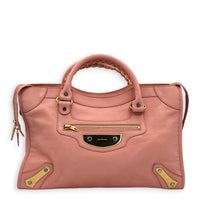 City Shoulder Bag Pink in Calfskin, Gold hardware