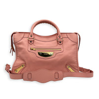 City Shoulder Bag Pink in Calfskin, Gold hardware