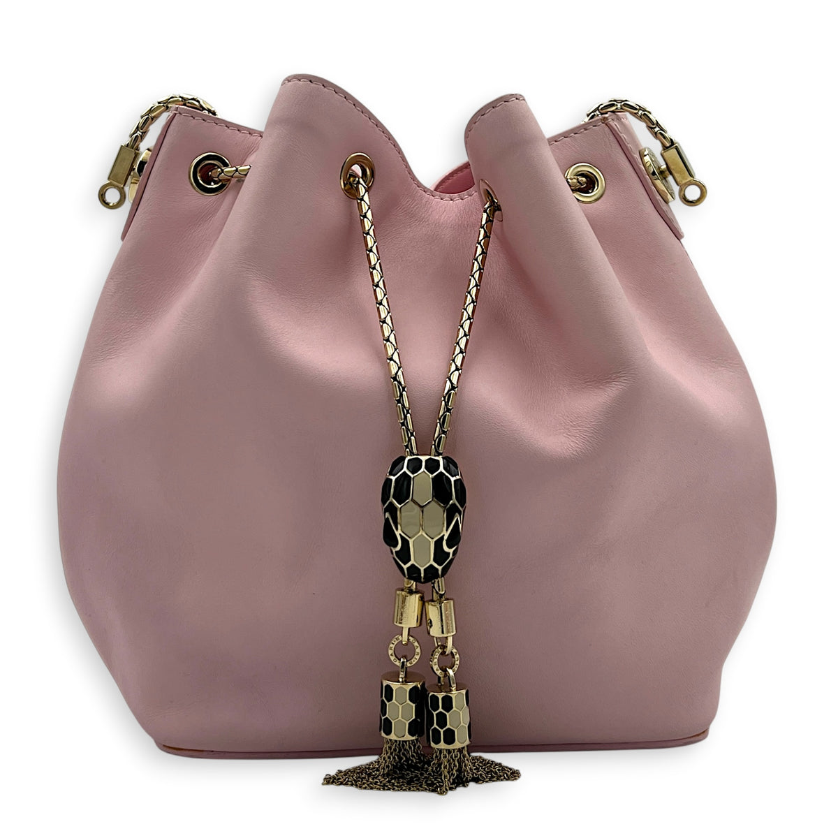 Serpenti Forever Bucket Bag Pink in Calfskin, Gold hardware