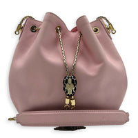 Serpenti Forever Bucket Bag Pink in Calfskin, Gold hardware